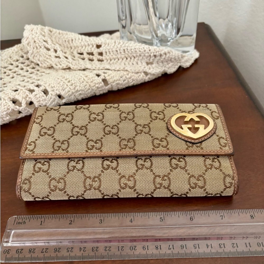 Gucci GG Logo Heart Canvas & Bronze Leather Continental Wallet - Picture 10 of 11